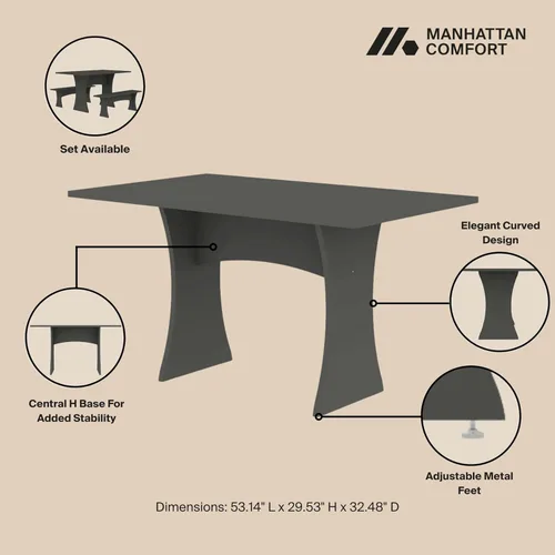 Miniatura 7 de Manhattan Comfort Coney - Mesa de comedor rectangular para 6 personas con patas de metal ajustables, superficie resistente y elegante silueta