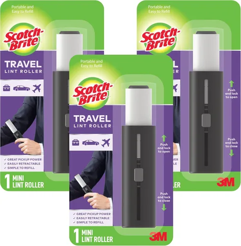 Scotch-Brite - Rodillos quitapelusas retráctiles 3 en 1, quitamanchas portátiles de tamaño para viajes para pelo de mascotas en ropa, muebles y