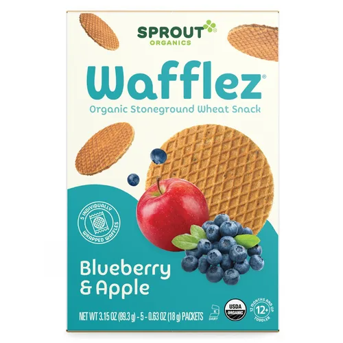 Miniatura 2 de Sprout Alimento orgánico para bebés, aperitivos para niños pequeños etapa 4, gofres de manzana y arándanos, gofres de una sola porción, 5
