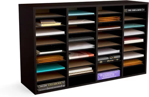Miniatura 9 de Safco - Organizador de literatura, 12 compartimentos, buzón para oficina y aula con estantes ajustables, organizador de papel y correo de madera