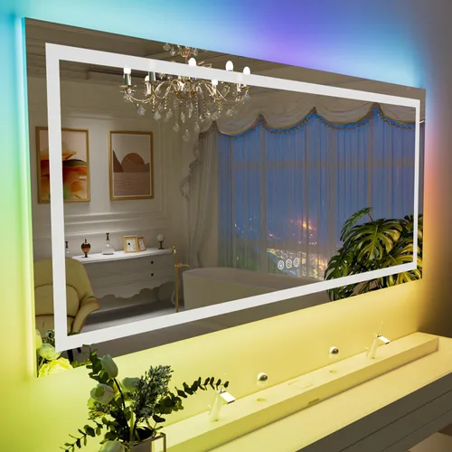 Miniatura 34 de LOAAO Espejo de Baño LED de 40"X32" con Luces, Antivaho, Regulable, Retroiluminación RGB + Iluminación Frontal, Espejo de Tocador de Baño