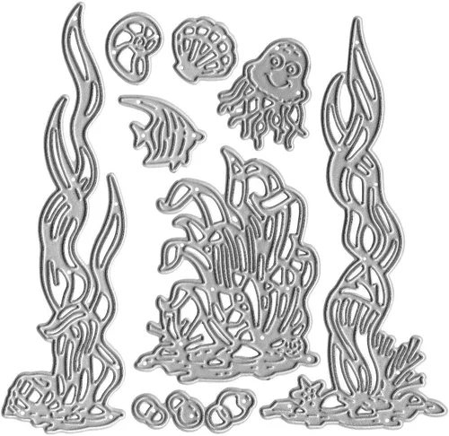 Miniatura 6 de Troqueles de corte de coral de concha de mar de concha de playa de metal, plantillas de estampado Ocean Life para álbumes de recortes y manualidades