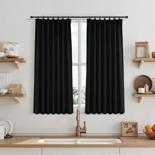 Miniatura 116 de Juego de 2 paneles de cortinas de ventana de cocina beige de 24 pulgadas de largo, con textura de lino, plisadas, filtrantes de luz, semi pequeñas