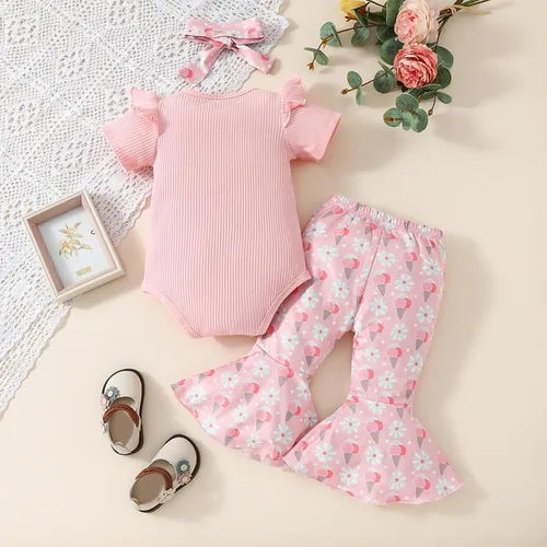 Miniatura 73 de Sejardin Ropa de verano para bebé y niña, recién nacida, manga corta, con letras, mameluco elástico con diadema