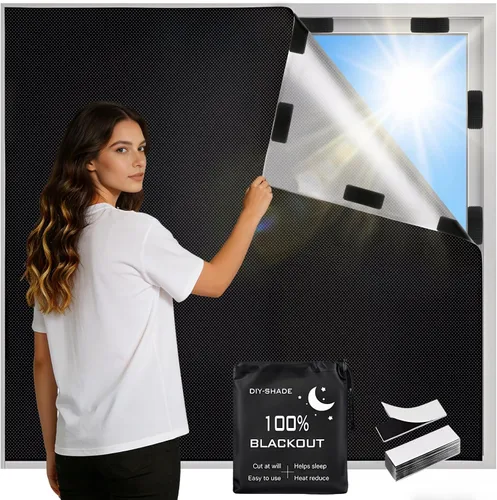 Miniatura 10 de Persianas opacas de 118 x 57 pulgadas, cortinas 100% opacas para ventana, 420D sin taladro, película negra portátil para dormitorio, guardería