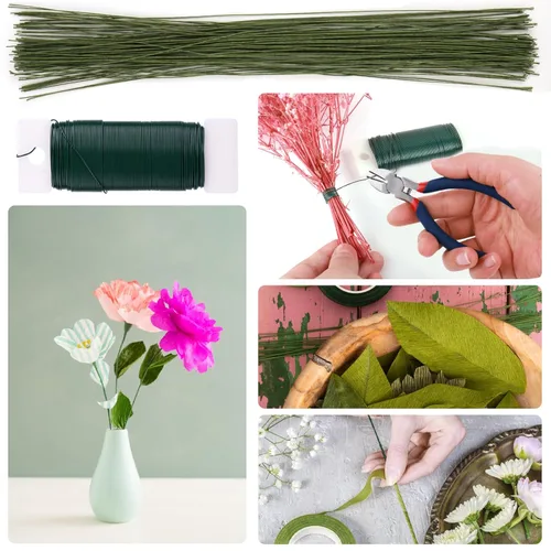 Miniatura 6 de GLAMFIELDS Cinta Floral y Alambre Floral, Kit de Arreglos Florales con Cinta Floral Verde para Ramos, Alfiler de Boutonniere, Cinta Blanca, Cortador