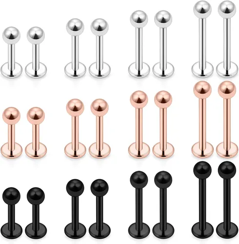 Miniatura 7 de Labret Barbell 24 piezas Monroe - Piercing para labio, hélice, tragus, cartílago, piercing de acero quirúrgico para mujeres y hombres, 20-12G