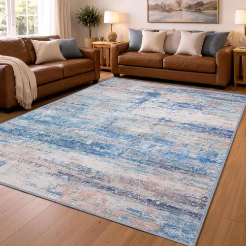 Miniatura 31 de Alfombra abstracta de 3 x 5 para sala de estar, dormitorio, entrada, color azul