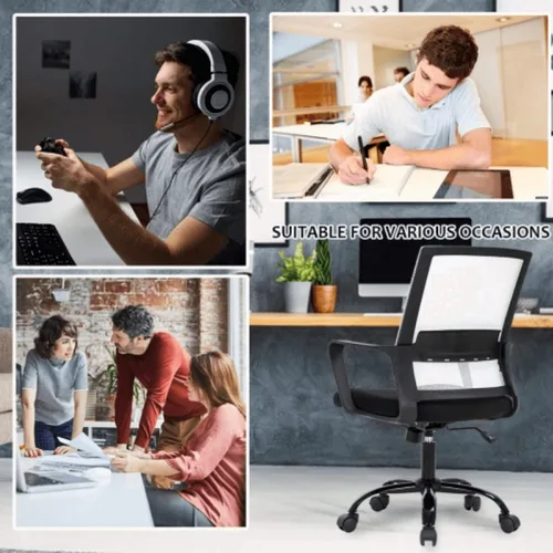 Miniatura 6 de Silla de escritorio ergonómica de malla, silla de computadora con soporte lumbar y reposabrazos, silla de escritorio ajustable para computadora