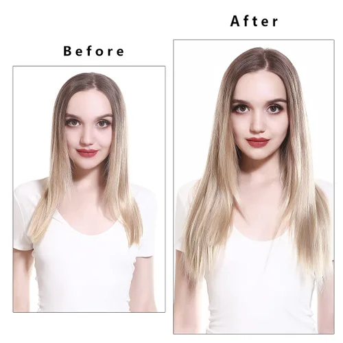 Miniatura 4 de SARLA Extensiones de cabello con alambre invisible de reflejos cortos rectas postizos sintéticos diadema transparente ajustable para mujeres 14