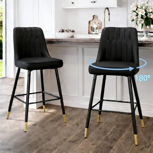 Miniatura 34 de Juego de 4 Taburetes de Bar, Taburetes de Bar de Altura de Mostrador con Respaldo, Taburetes de Cocina Modernos de Cuero Sintético, Taburete de Bar