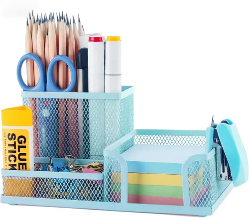 Miniatura 8 de M&G Soporte de malla para bolígrafo, organizador de escritorio, soporte para lápices para escritorio, negro, 3 compartimentos, organizador