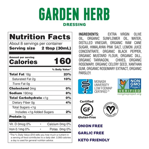Miniatura 2 de Fody Foods - Paquete de aderezo para ensalada de hierbas veganas de jardín, bajo certificado FODMAP, apto para dieta cetogénica, intestinal y SII