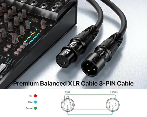 Miniatura 5 de XLR Cables 3 pies 4 paquetes – Cable de micrófono macho a hembra con 3 pines equilibrados XLR cables de altavoz XLR cable de micrófono