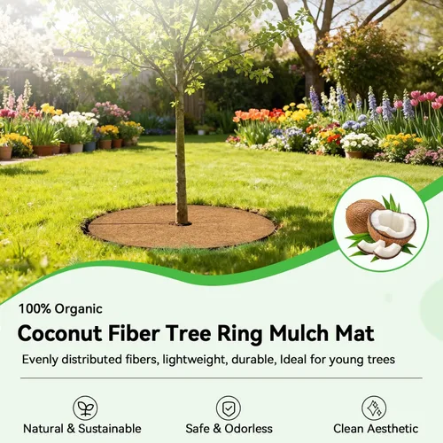 Miniatura 2 de ZeeDix Paquete de 6 Anillos de Mantillo de Fibra de Coco, Anillo de Mantillo de Fibra de Coco de 24 Pulgadas, Tapete Protector de Árboles 100% 6
