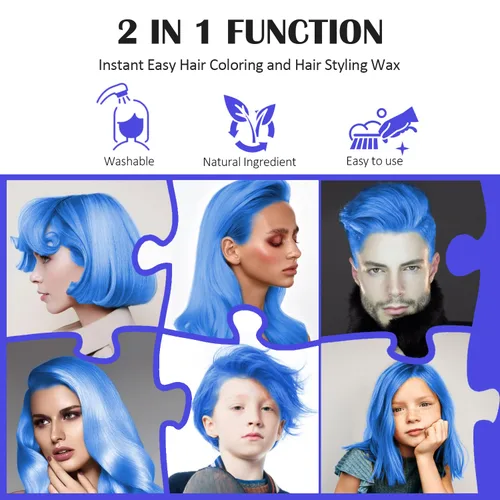 Miniatura 4 de Cera temporal azul para el cabello, tinte en crema para peinado natural instantáneo, pomadas lavables para hombres, niñas, mujeres, jóvenes, barro