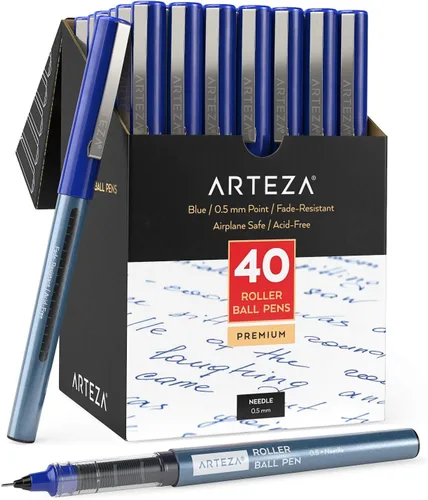 Miniatura 8 de ARTEZA Plumas de rodillo de punta fina, juego de 20 bolígrafos de tinta líquida azul, punta de aguja extrafina de 0.5 mm (0.020 in), para hacer