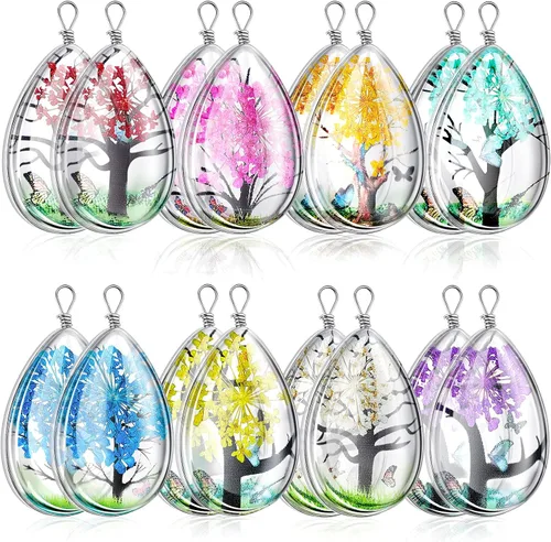 MTLEE 16 dijes de flores secas, encajes transparentes, de resina, para hacer joyas, cuentas de colores mezclados, colgantes de agua para
