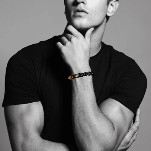 Miniatura 93 de SUMMER LOVE Regalos para el Día del Padre, pulsera con inicial de piedra de ónix negro de 0.394 pulgadas para hombres, pulsera de cuerda trenzada