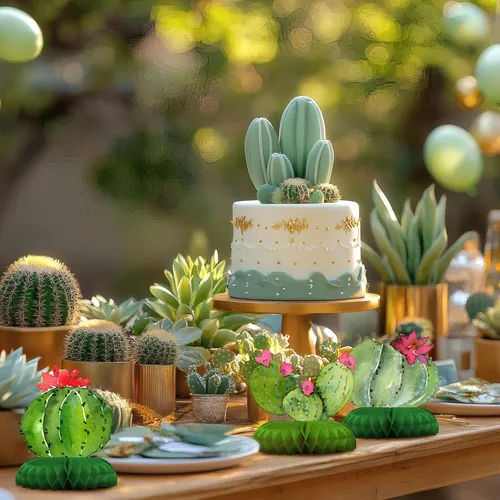 Miniatura 5 de Paquete de 12 decoraciones de mesa de cactus, decoraciones de fiesta de cactus para cumpleaños de niños y baby shower, adornos de mesa de cactus