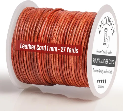Miniatura 13 de Cordón de cuero redondo de 1 mm, cuerda de 27 yardas para hacer joyas, pulseras, collares, trenzado Kumihimo, envolturas, manualidades, pasatiempos