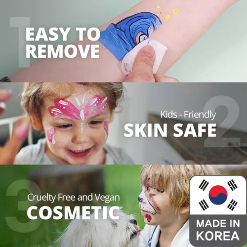 Miniatura 2 de Grida - Pintura facial para niños, kit profesional de pintura facial para fiestas para niños con 12 colores vibrantes con doble blanco, fácil