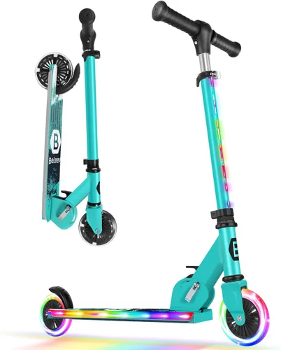 BELEEV V2 - Scooter para niños con ruedas y tallo y plataforma iluminados, scooter plegable de 2 ruedas para niñas y niños, 3 alturas ajustables,