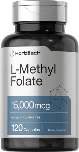 Horbäach L metilfolato 15000 mcg | 120 cápsulas | 15 mg de folato de metilo | 5-MTHF | Suplemento sin OMG, sin gluten