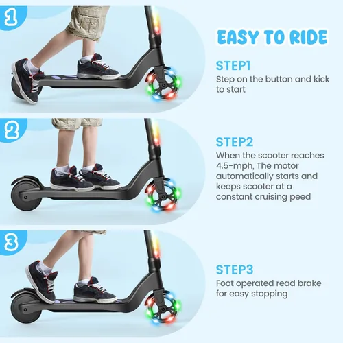 Miniatura 6 de LIEAGLE Patinete Eléctrico para Niños de 6-12 Años, Plataforma con Luces LED, Patinetes para Niños con Manillar de 3 Niveles de Ajuste hasta 36