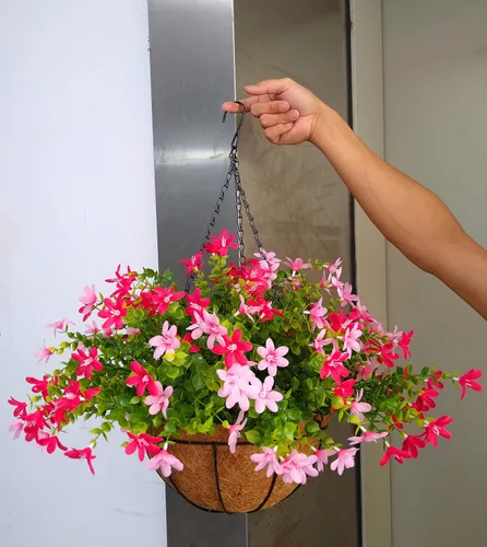 Miniatura 6 de Cesta colgante de cadena grande de 12 pulgadas para el hogar, boda, fiesta, porche, jardín, cadena colgante, magnolias artificiales de seda (rojo)