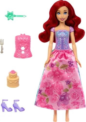 Miniatura 7 de Mattel Disney Princess Ariel - Juego de muñecas de moda, gira y revela con 11 sorpresas, incluyendo 5 accesorios, 5 calcomanías y escena de juego
