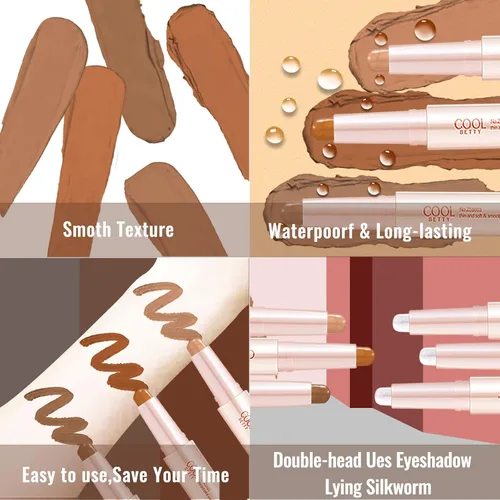 Miniatura 3 de Sombra de ojos en barra crema, 2 tonos con purpurina degradada brillante doble cabezal, herramienta de maquillaje de ojos impermeable de larga