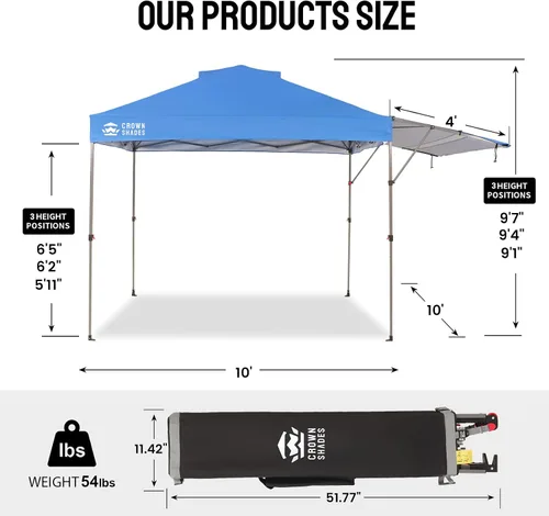 Miniatura 6 de CROWN SHADES Tienda de campaña desplegable de 10 x 10, toldo comercial instantáneo con toldo extensible, bloqueo central patentado, tela recubierta