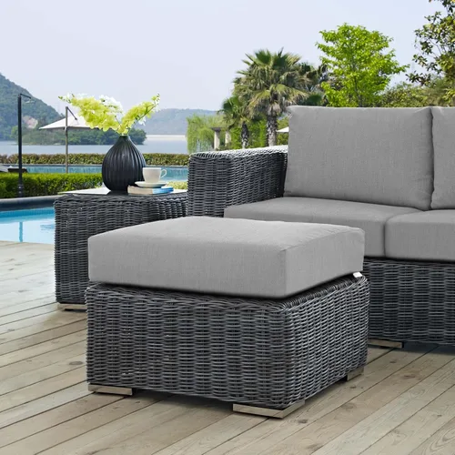 Miniatura 2 de Modway Summon - Otomana cuadrada de mimbre para patio al aire libre, color gris