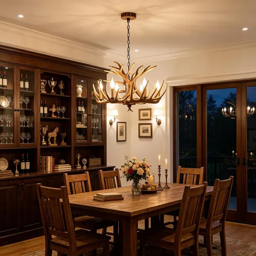 Miniatura 4 de Candelabro de cornamenta de 6 luces, estilo rústico, base E12, cornamenta de ciervo, iluminación para el hogar, tienda y bar