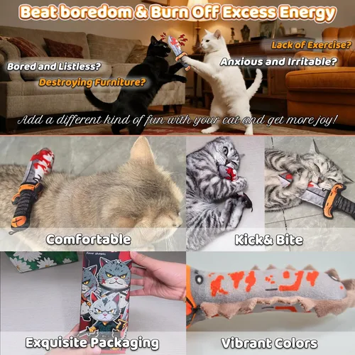 Miniatura 4 de Juguetes para Gatos [8000mg de Hierba Gatera Premium] Estilo Colorido de Dibujos Animados Terror Divertido Cuchillo Hierba Gatera Juguetes