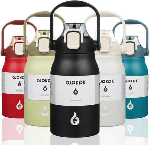 Miniatura 27 de BJPKPK - Botellas de agua aisladas con pajita, botellas de agua bonitas de 27 oz con asa, jarra de metal de acero inoxidable sin BPA, frascos 27 oz