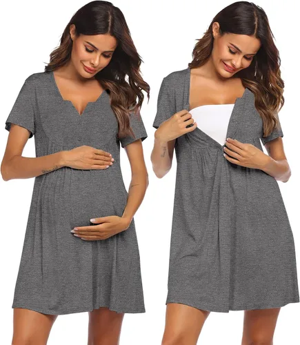 Ekouaer Vestido de parto y parto, camisón de lactancia, camisones de maternidad para hospital, camisón corto de lactancia S-XXL