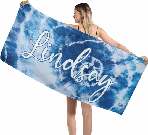 Miniatura 25 de MyPupSocks Toallas de playa personalizadas de teñido anudado para niños y adultos, toalla de piscina, regalos personalizados con nombre, toallas