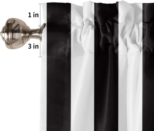 Miniatura 5 de Cortinas de cenefa con amarre para ventanas, cenefa corta, cortinas de ventana pequeña, baño, sala de estar y cocina, rayas blancas y negras de 60 x