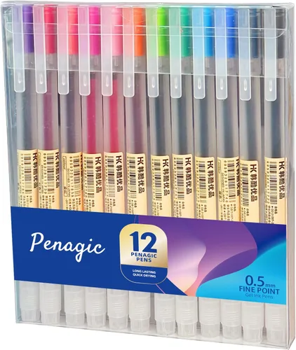 Penagic - Bolígrafos de gel de 12 colores, punta fina de bola, bolígrafos de tinta de 0.020 in para tomar notas para suministros de papelería Surtido