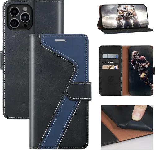 Funda tipo cartera para iPhone 12 Pro Max, funda de cuero con tapa [bloqueo RFID] tarjetero con soporte magnético de TPU a prueba de golpes, color a