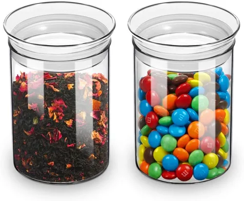 Miniatura 10 de Zens - Juego de tarros de vidrio modernos para almacenamiento de alimentos de 2 piezas, tarros transparentes de vidrio de 50 oz con tapas