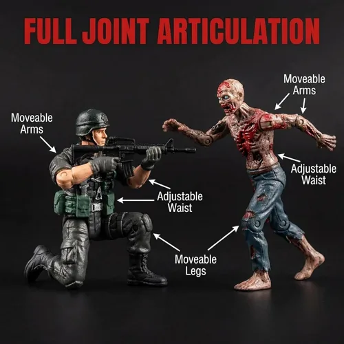 Miniatura 7 de Figura de acción de hombres del ejército y zombi, juguetes realistas de escena de batalla zombi, colecciones de juguetes de Navidad, Halloween, Negro