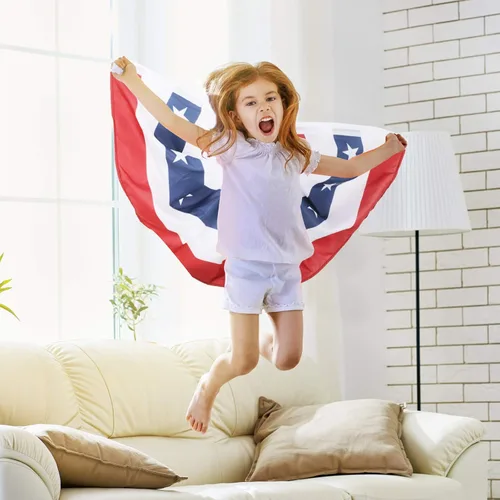 Miniatura 7 de Tatuo Paquete de 3 banderas de abanico plisadas estadounidenses de 1.5 x 3 pies, decoraciones patrióticas del 4 de julio, bandera de Estados Unidos