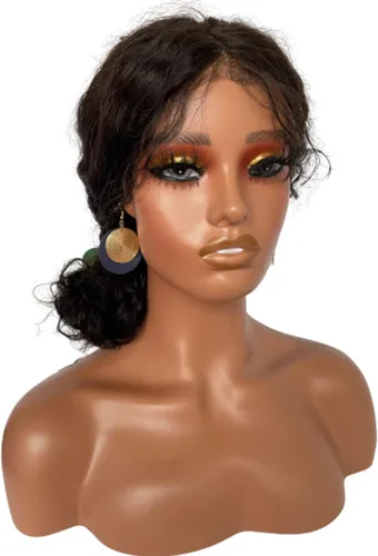 Miniatura 8 de Voloria Cabeza de maniquí femenino realista con maniquí de hombro Cabeza de PVC Busto Peluca Soporte de cabeza con maquillaje para pelucas, collar
