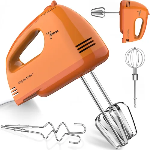 Miniatura 11 de LILPARTNER Batidora de mano eléctrica, pequeña batidora de alimentos de 7 velocidades, 304 x (1 batidor, 2 batidores, 2 ganchos de masa) licuadora