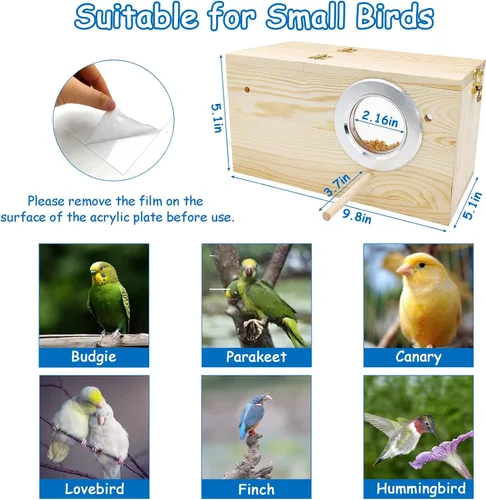 Miniatura 6 de BNOSDM Caja nido de periquitos, caja transparente para cría de nidos de pájaros con perca, casa de pájaros de madera para jaula de cacatúas