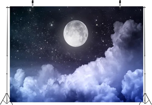 Miniatura 3 de Telón de fondo de luna de 5 x 3 pies, fotografía de luna llena, noche de luna llena, cielo estrellado negro, imagen para recién nacido, baby shower
