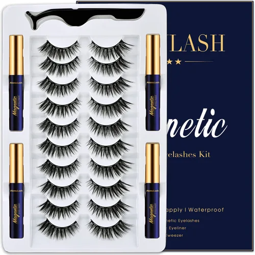 Pestañas magnéticas de aspecto natural con delineador de ojos, 10 pares reutilizables, encantadores, kit de pestañas magnéticas de ojo de gato con